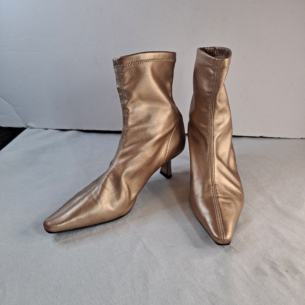 Angel Alarcon Pointed Toe Kitten Heel Booties Women's 38 (US 7) Metallic Bronze